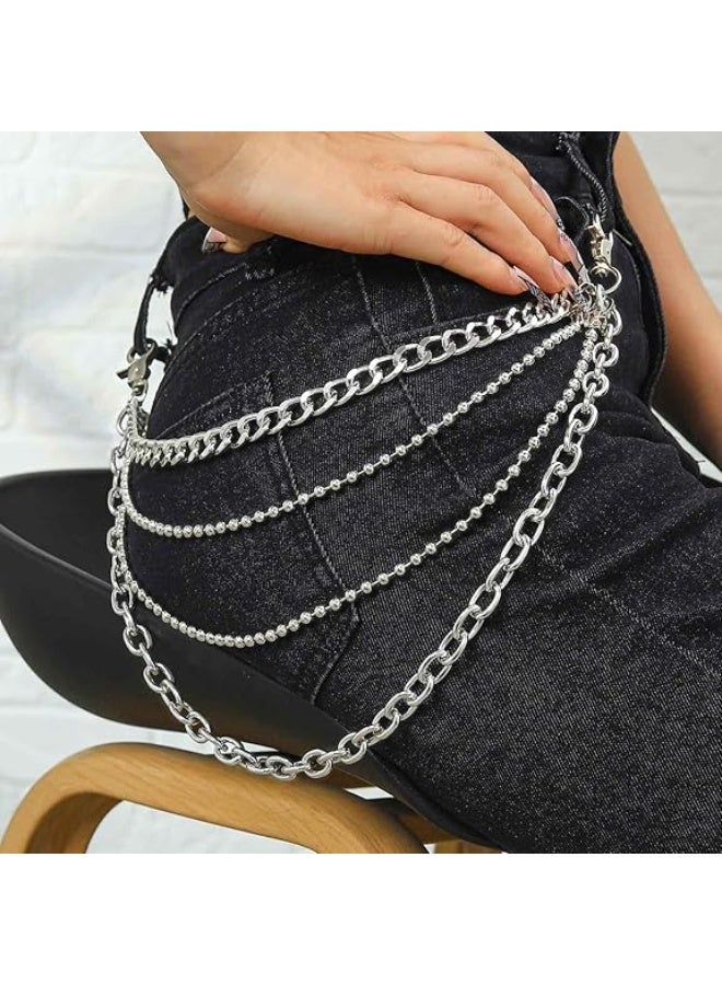 سلسلة بنطلون فضية متعددة الطبقات، سلسلة محفظة جينز، سلاسل بانك، سلسلة جيب، حزام للنساء والرجال. - Image 4